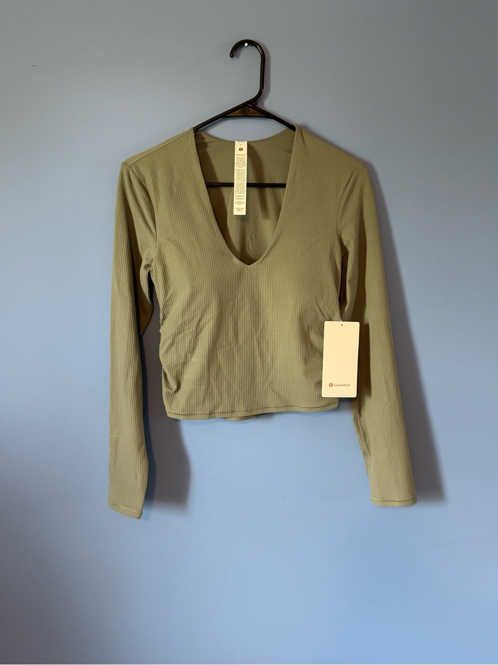 NWT! Lululemon Olive Ribbed Long-Sleeve V-Neck Crop Top
